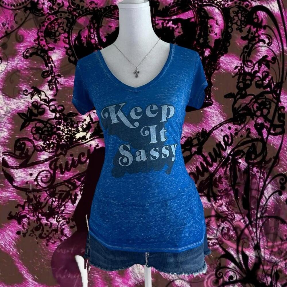 Heather blue v neck skinny shirt